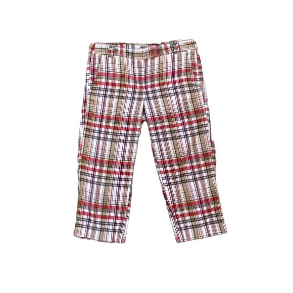 J. Crew Y2K Favorite Fit, Mid Rise Red Tan Plaid Capri Pant/Clam Diggers, Size 2